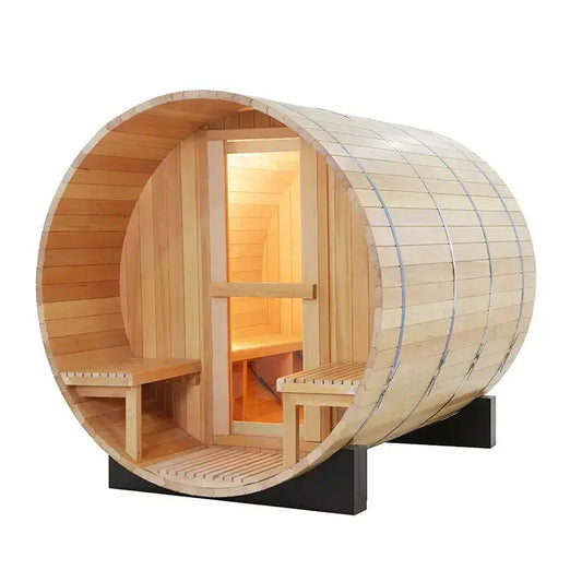 CenturaHeat 4-6 Person Outdoor Wood Barrel Sauna With Porch