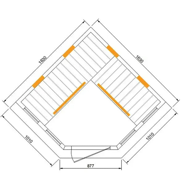 CenturaHeat 4-5 Person Diamond Corner Sauna - 3000W DIMENSIONS SIZE