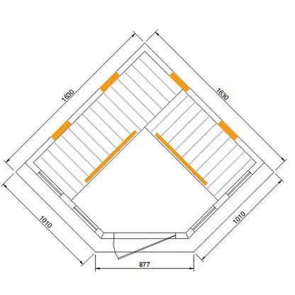 CenturaHeat 4-5 Person Diamond Corner Sauna - 3000W DIMENSIONS SIZE