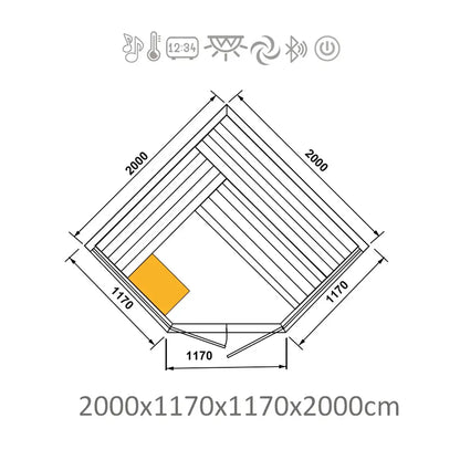 CenturaHeat 6-8 Person Traditional Corner Sauna DIMENSIONS SIZE