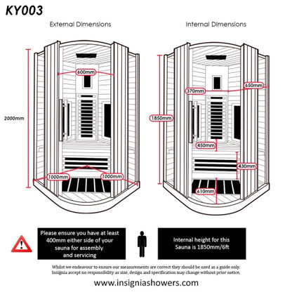 Luxury Insignia Infrared KY003 Sauna 2 Person dimensions