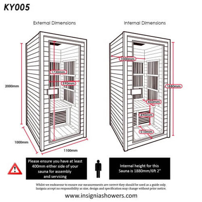 Luxury Insignia Infrared KY005 Sauna 2 Person dimensions