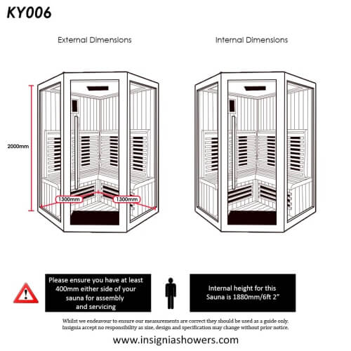 Luxury Insignia Infrared KY006 Sauna 2 Person dimensions