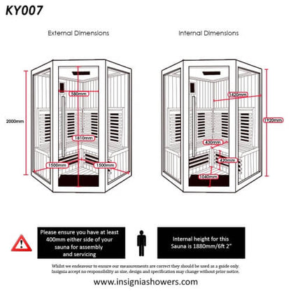 Luxury Insignia Infrared KY007 Sauna 2 Person dimensions